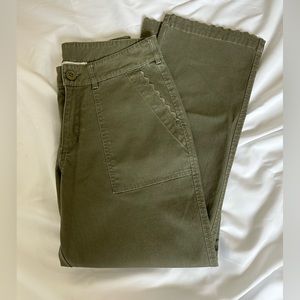 Sundance Army Green Cropped Pants with Scalloped Edges